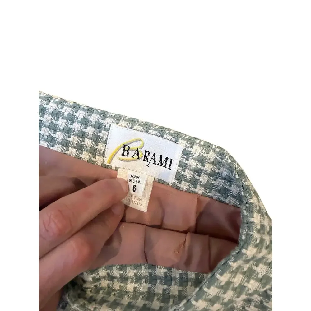 Vintage Barami Sage Green Houndstooth Skirt Suit Set Size 8